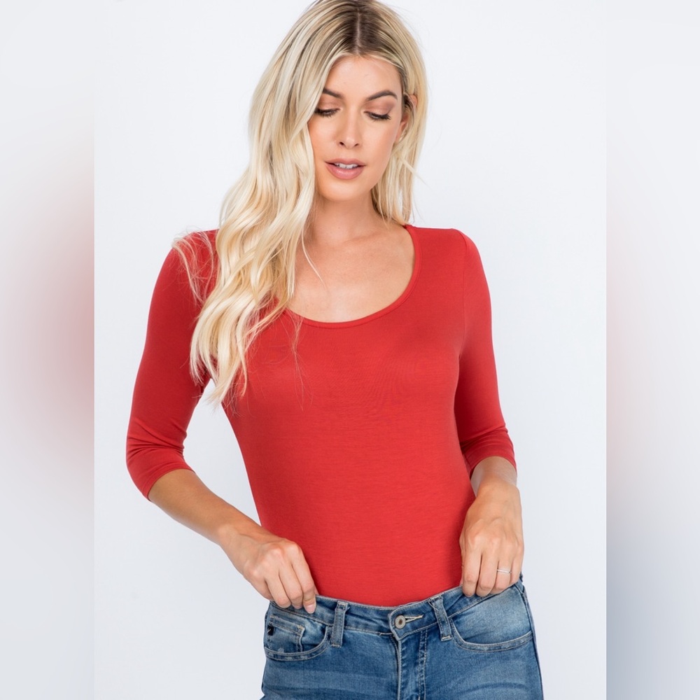 Dark red rust bodysuit 3/4 sleeves - Picture 5 of 9